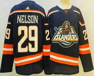 Men%27s New York Islanders #29 Brock Nelson Blue 2022 Reverse Retro Stitched Jersey->new york islanders->NHL Jersey